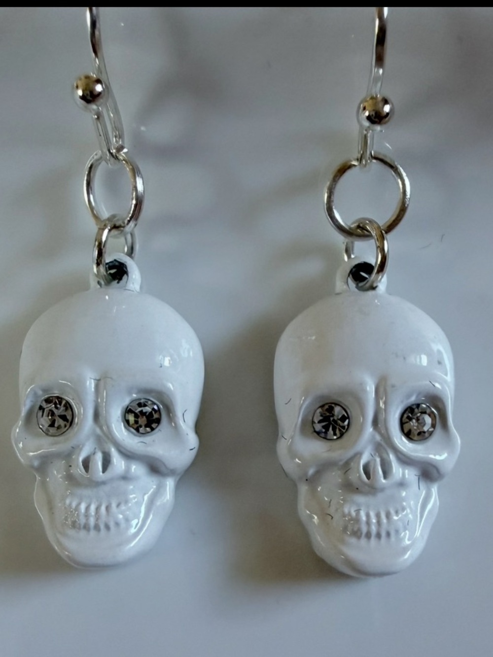 White Skull Drop Earrings with Crystal Eyes